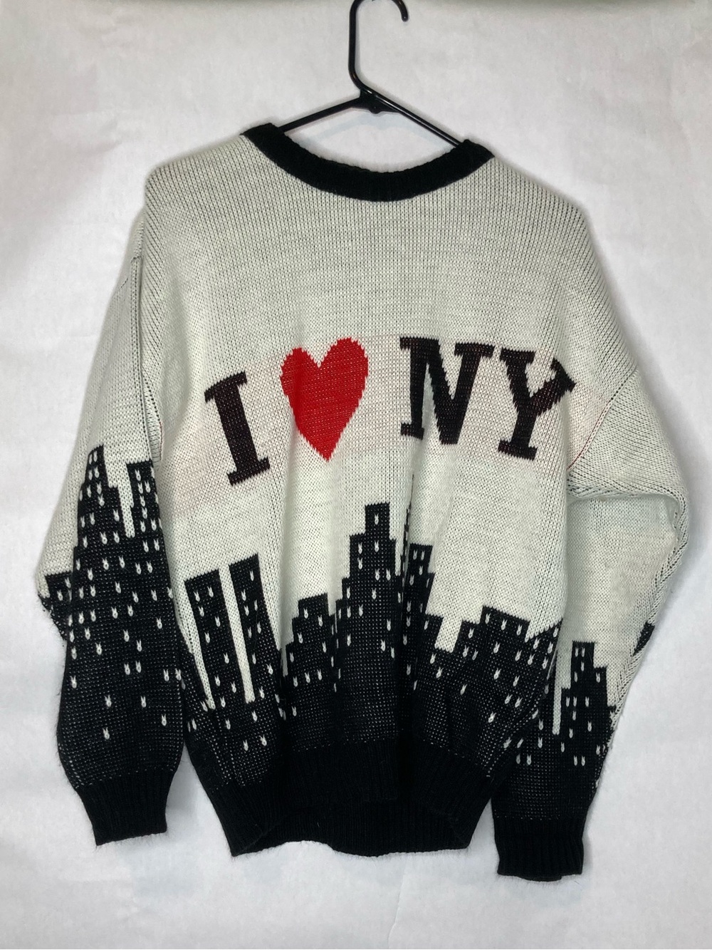 Vintage I Love New York Knit Sweater Skyline Heart Aim Albert Elovitz USA Made